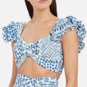 ALEXIS Verna Printed Linen Crop TopIn Blue-med, Size M